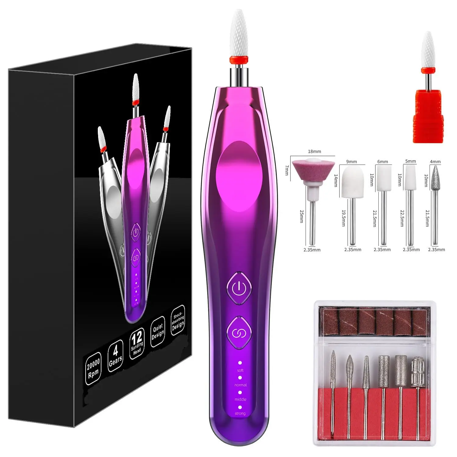 

Electric Nail Drill Cordless, 4 Speeds Adjustable Manicure Pedicure Tool for Gel Acrylic Dip Powder Nails