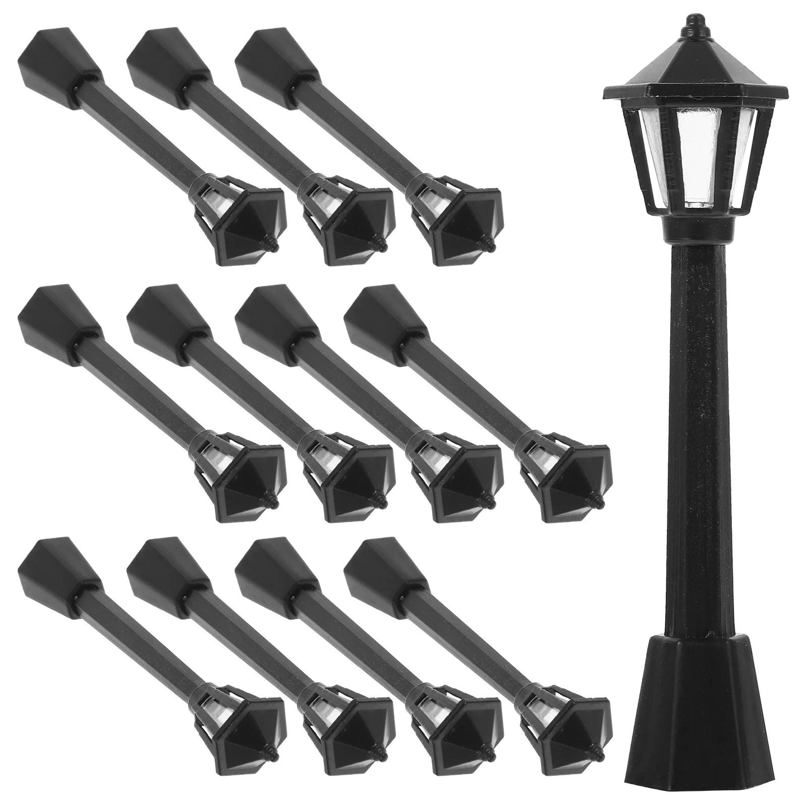 

12pcs Plastic Garden Street Lights Mini Lamps Figurine Micro Landscape Decor Black Small Streetlight Model for House DIY