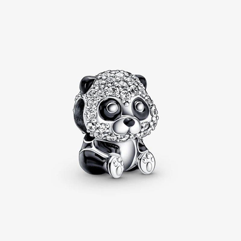 2Pcs/Lot New Arrival Cute Panda Charm Beads Fit Silver Plated Pandor Charm Bracelet For Women Animal Style Jewelry Gift Making