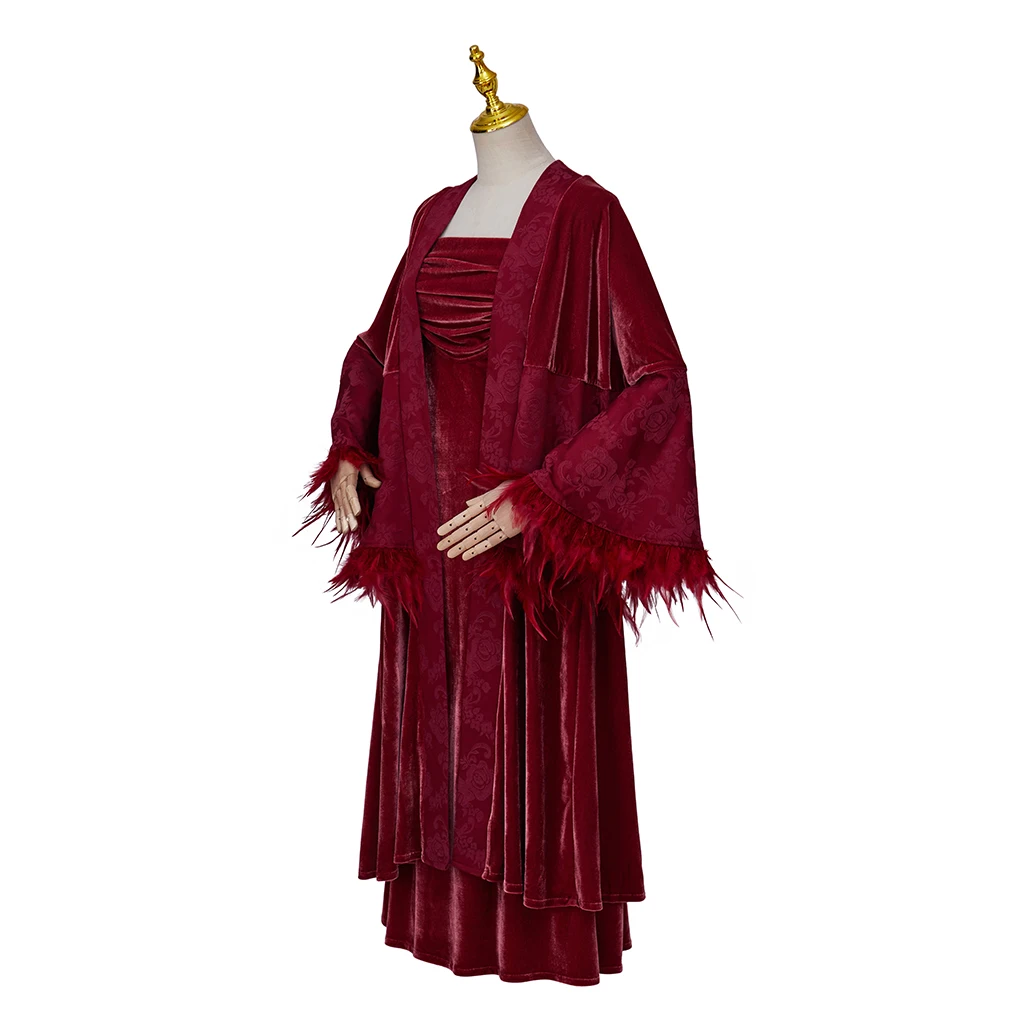 Fantasmi Cosplay Alberta Haynes Costume Spettacolo teatrale Abito rosso da donna con scialle Vestito cosplay per festa di carnevale di Halloween