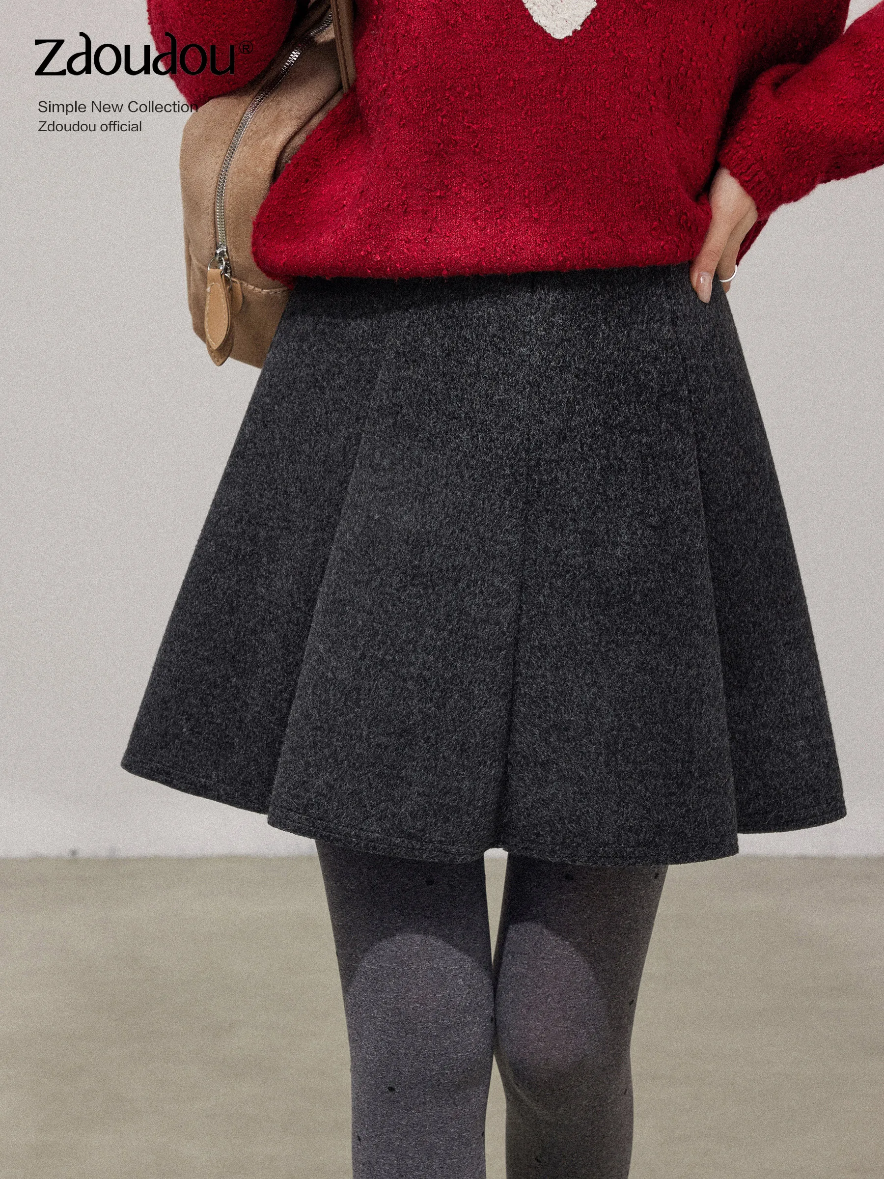 

Gray Woolen Fleece Lined High Waist A-Line Skirt Women's Autumn Winter Thickened Slimming Half Skirt Casual Style