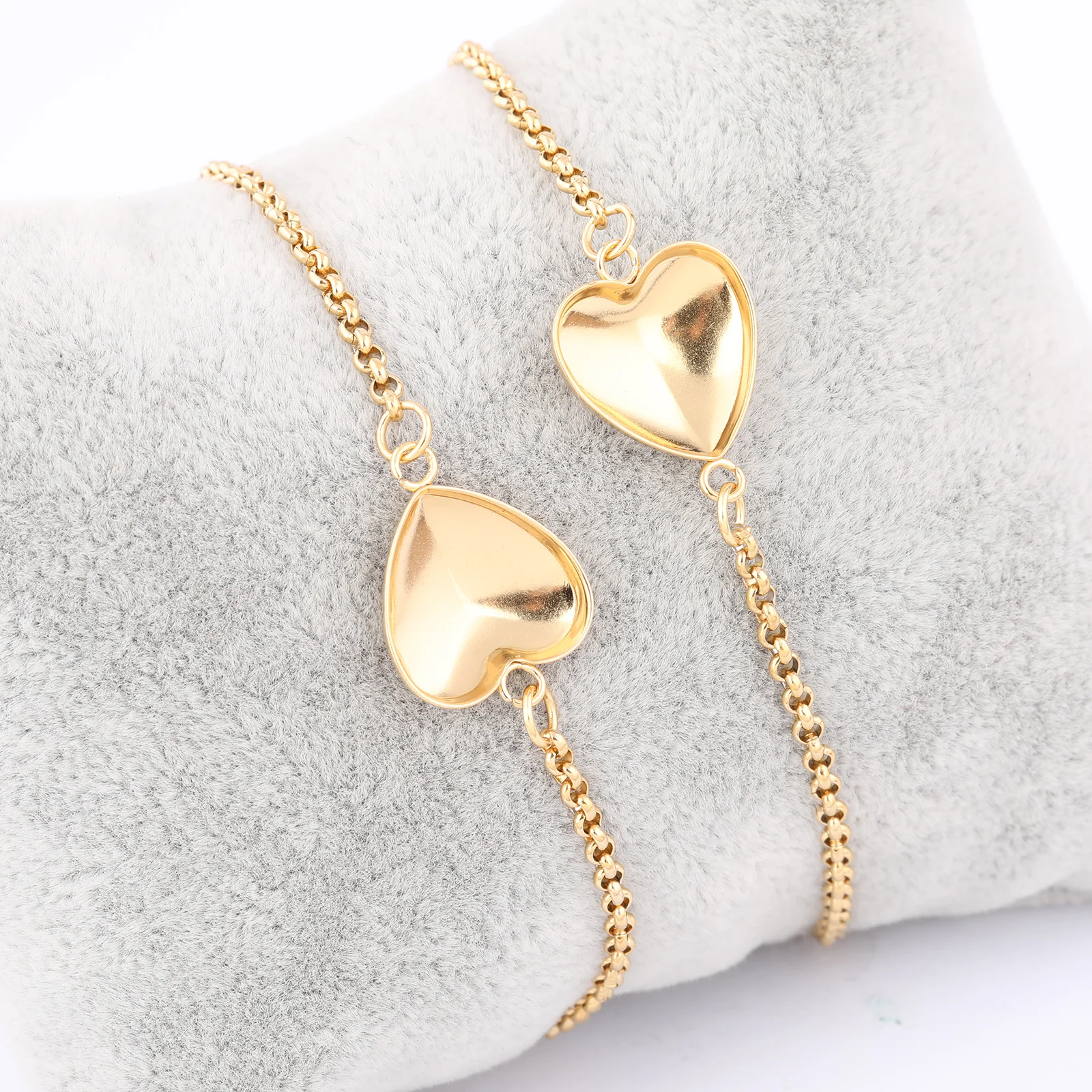 3pcs stainless steel adjustable chain bracelet base setting blanks for 12mm heart crystal stones diy