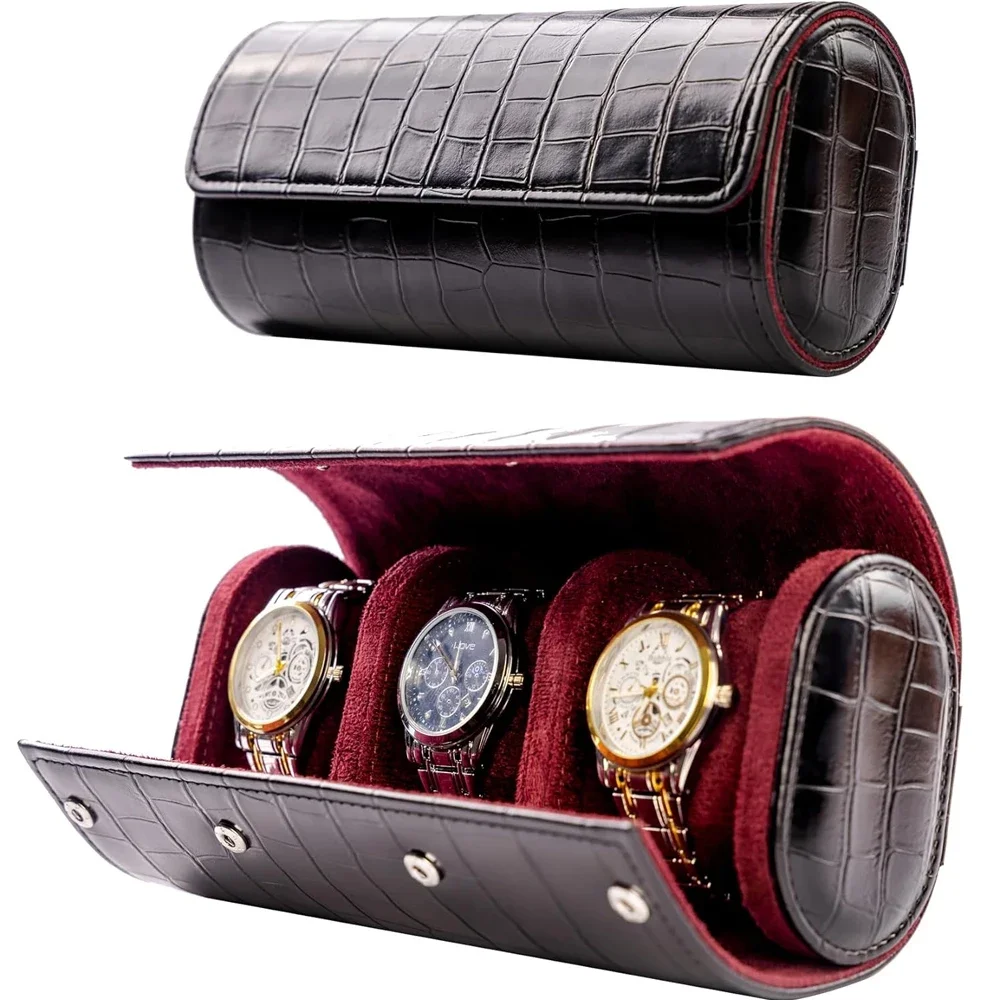 3/2/1 Slot Watch Travel Case for Men Crocodile Pattern Leather Watch Roll Travel Case Portable Watch Storage Box For Gifts