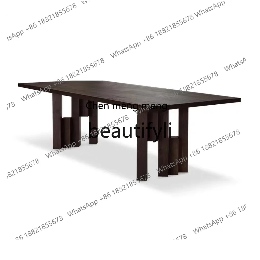 

Q178 North American oak dining table wabi style retro log rectangular desk, medieval style tea table Italian minimalist