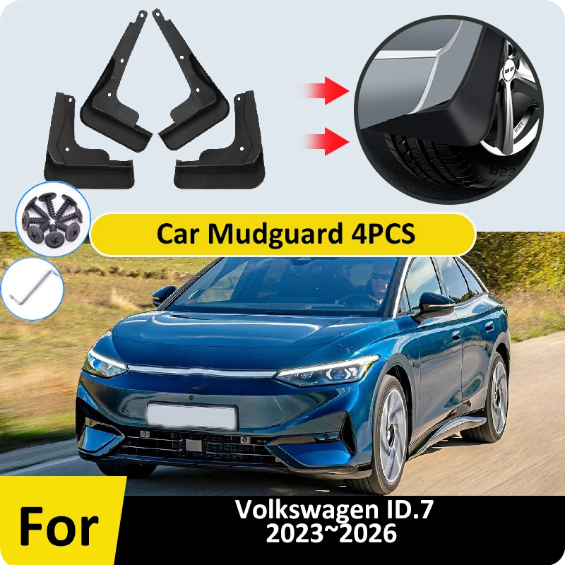 

For Volkswagen VW ID.7 ID 7 ID7 2023~2026 4PCS Rear Splash Guards Front Rear Mudguard Mudflap Fender Mudguards Car Accessories