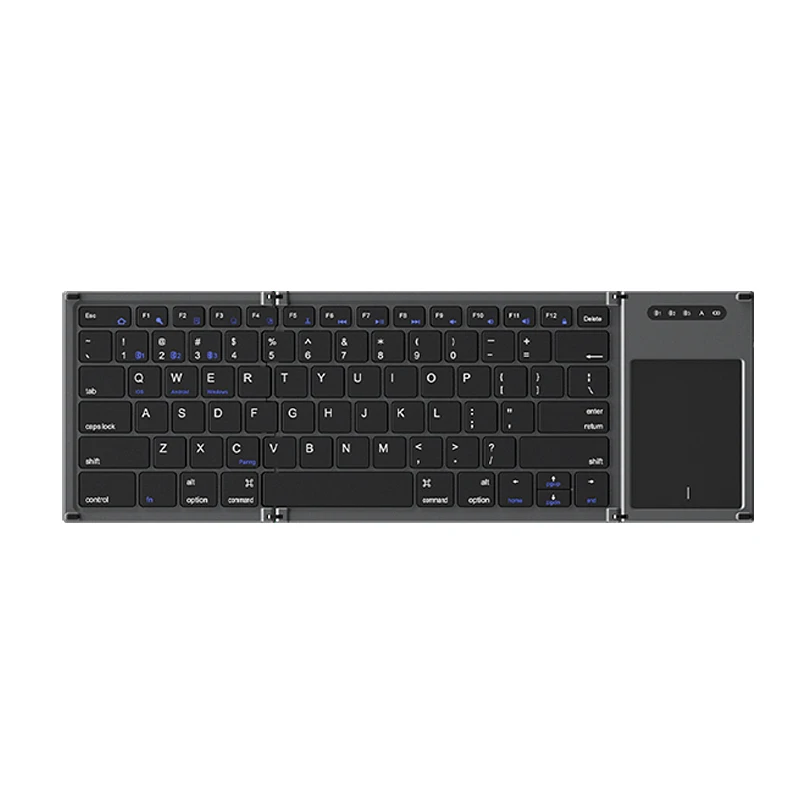 Imagem -04 - Dobrável Mini Teclado sem Fio Bluetooth Inglês Russo Espanhol Árabe Hebraico Português com Touchpad para Windows Android Ios