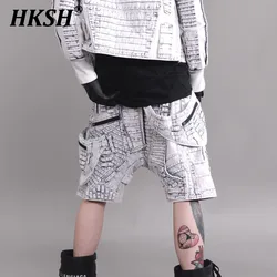 HKSH Men's Tide Punk Waste Land Niche Design Asymmetrical Shorts Three-dimensional Pocket Distressed Crotch Cropped Pants HK0788