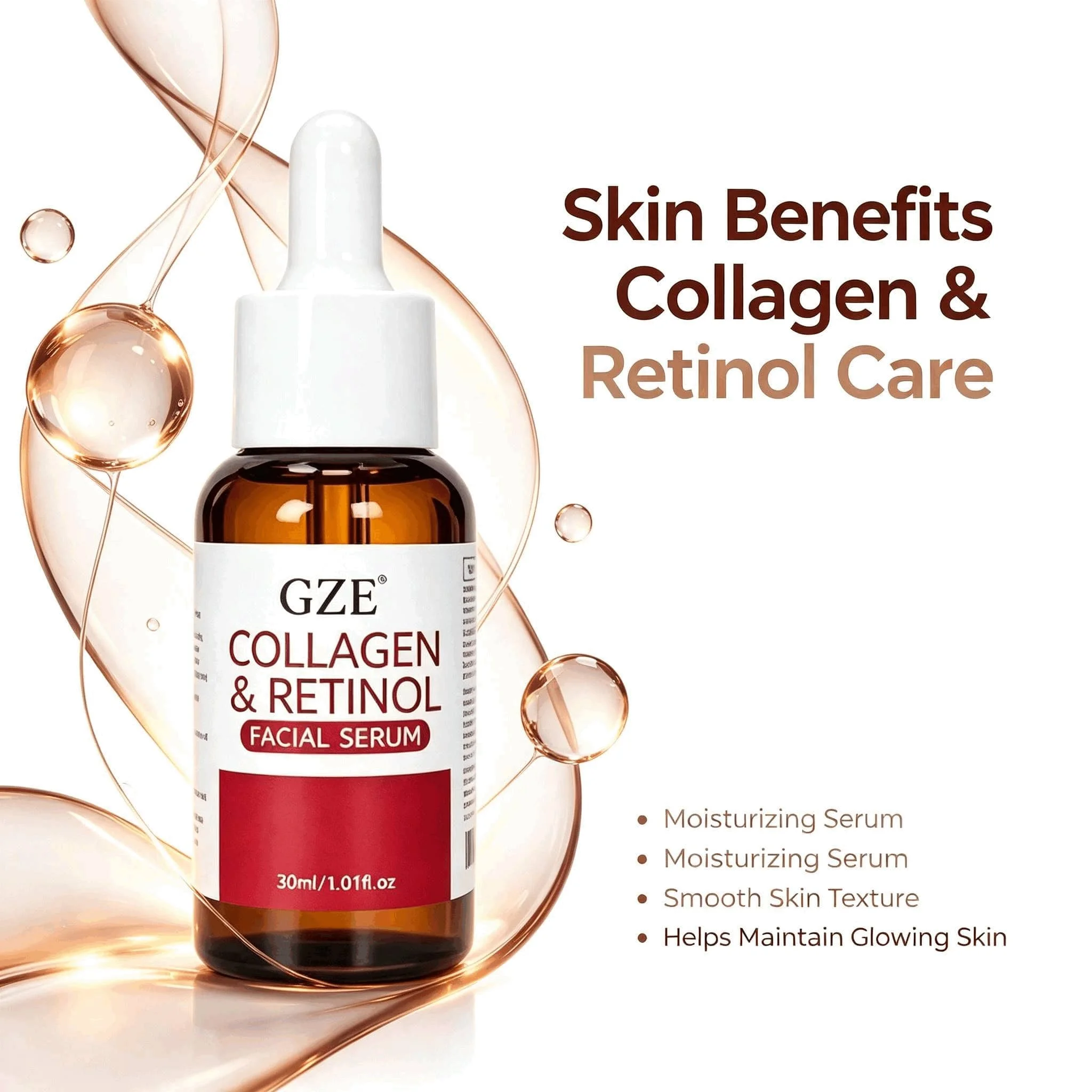 GZE Collagen & Retinol Facial Serum, Hydrating Smoothing Face Serum, Nourishing Daily Facial Serum for Soft Radiant‑Looking Skin