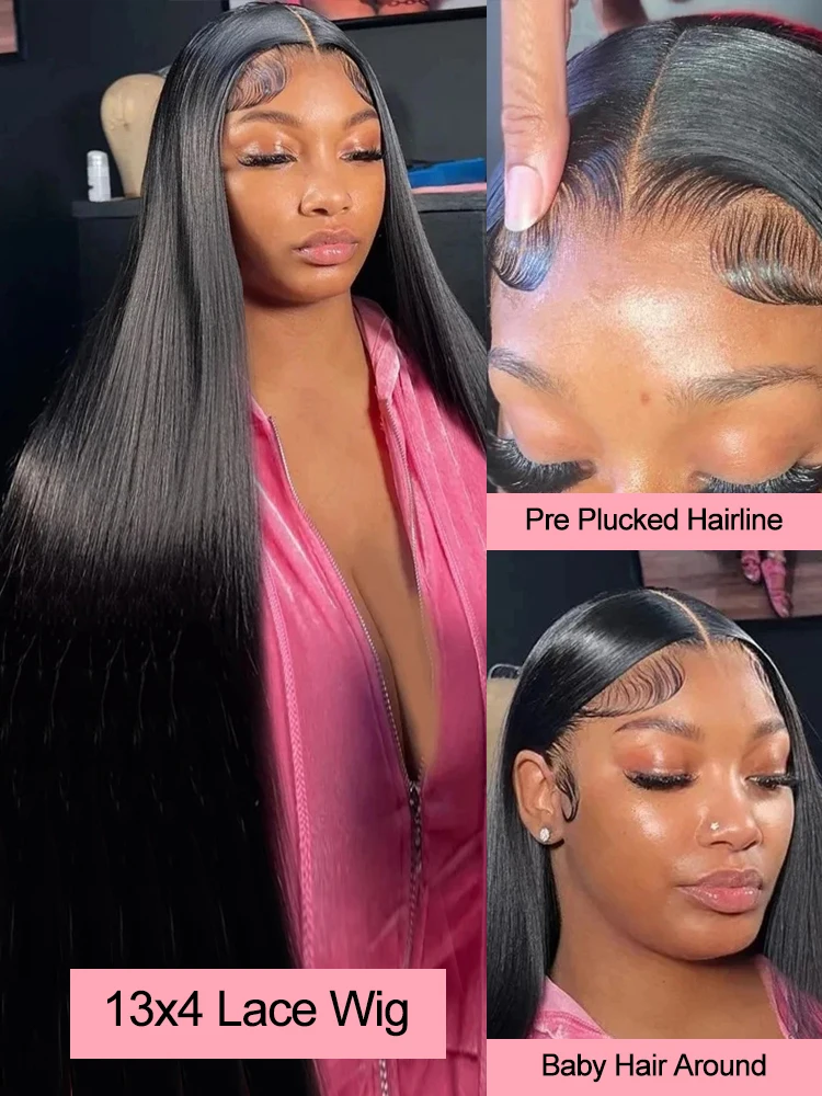 40 46 بوصة العظام مستقيم باروكة من شعر طبيعي برازيلي 300% الكثافة غلويليس ارتداء الذهاب 13x6 HD الدانتيل الجبهة قبل قطعها للنساء السود