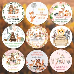 Custom Woodland Birthday Stickers Labels Personalized Baptism Thank You Favor Stickers Kid 1st Wild One Newborn Party Supplies