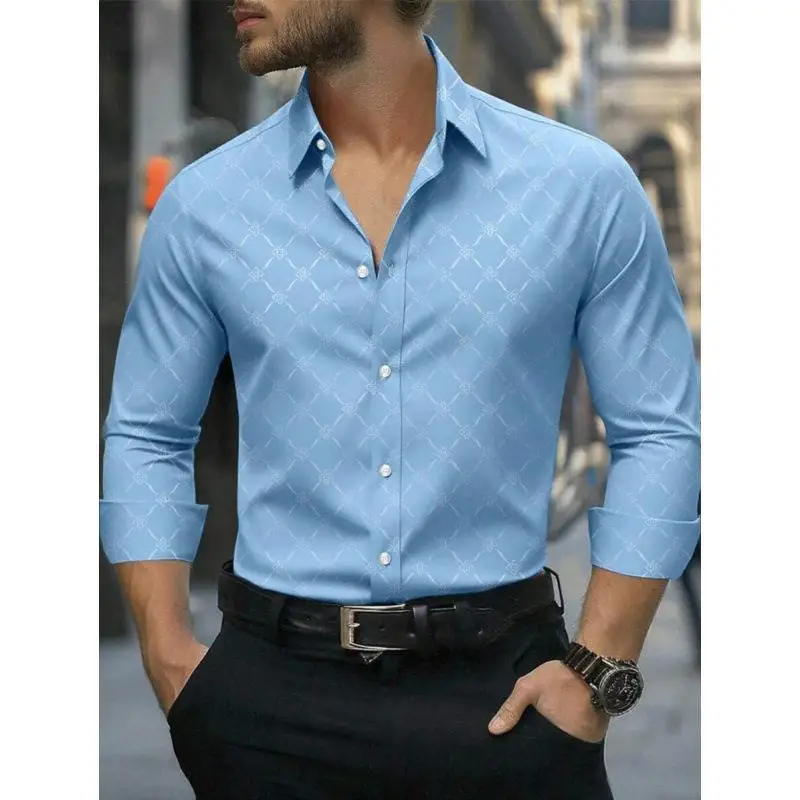 Men's 3D Print Shirt Ultra Slim Fit PU Leather Fleece Lined Cuban Collar CleanFit Style Three Quarter Sleeve Color Block Pattern