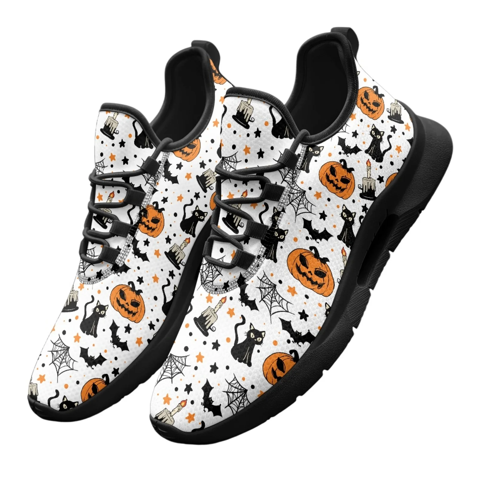 PENSTROLL Halloween Pumpkin Cat Casual Walking Shoes for Men Hiking Outdoor, Comfortable light sports shoes