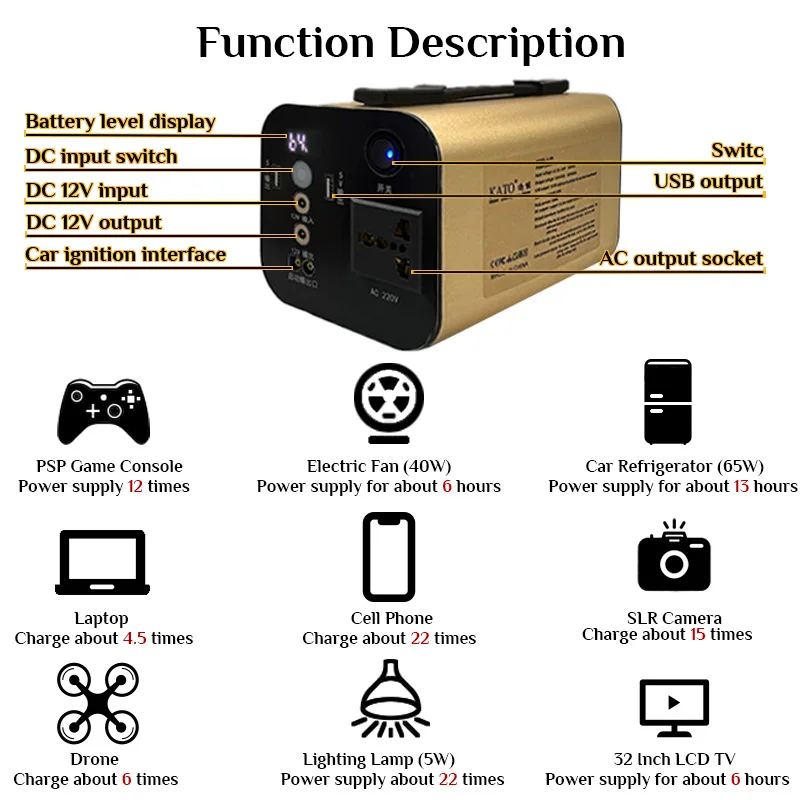 Portable Power Station 220V Energy Storage Power Bank 200W Car Charger Supply Starting Power RV Camping Camping Powerful Battery