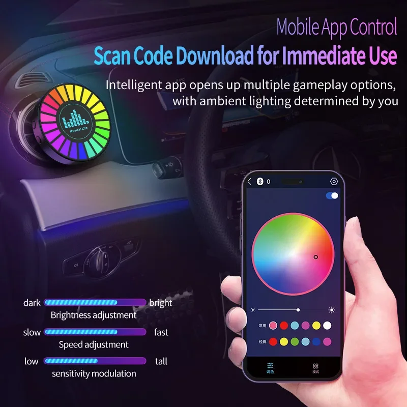 Car Music Rhythm Lamp Odświeżacz powietrza RGB LED Strip Sound Control Voice Rhythm Atmosphere Light 256 Colors Option App Control