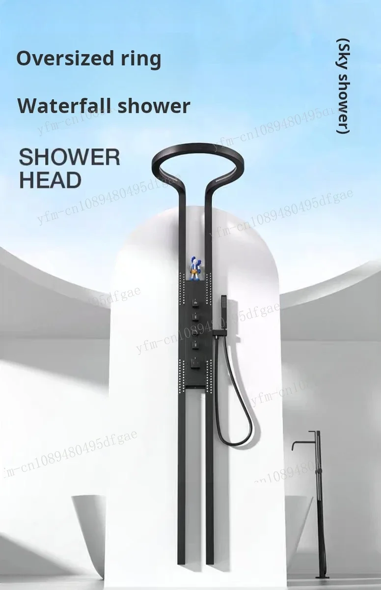 Trend Popular Design Rainfall Waterfall Shower Head Black Brushed Silver Wall Mounted Rain Sprinkler Shower Set Panel