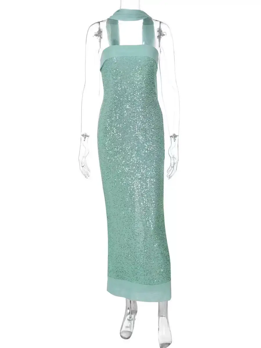 Elegant Sexy Strapless Evening Gown for Women with Sequins Slit Open Back Slim Fit Long Dress for Formal Occasions - view 6