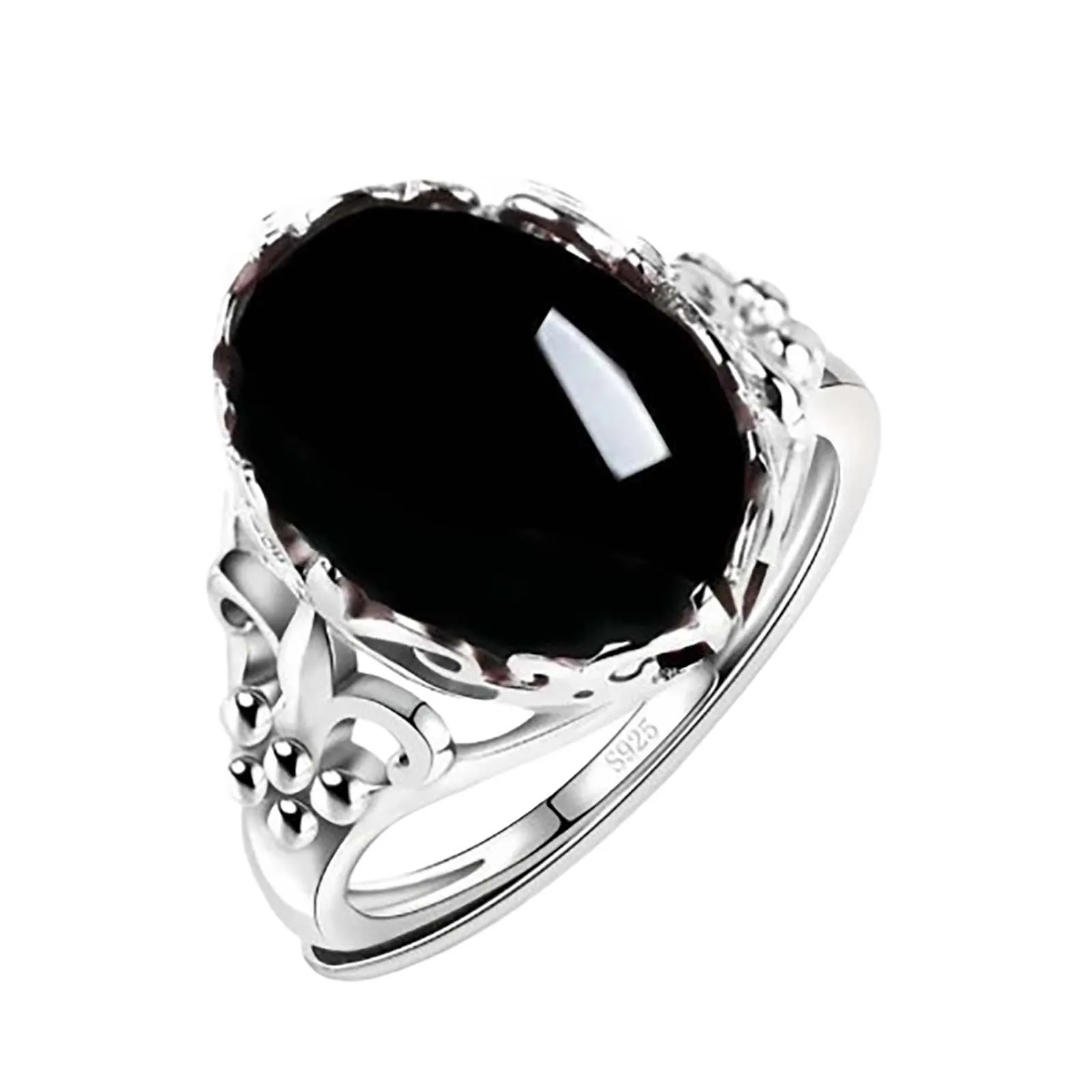 الفولاذ المقاوم للصدأ البيضاوي الحجر الطبيعي الدائري للرجال النساء فنجر مجوهرات اكسسوارات أسود أخضر عين النمر حجر خواتم #4