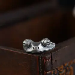 Retro Distressed Frog Ring For Men Punk Gothic Adjustable Open Ring Handmade Antique Tin Drawing  Jewelry Creative Accessories
