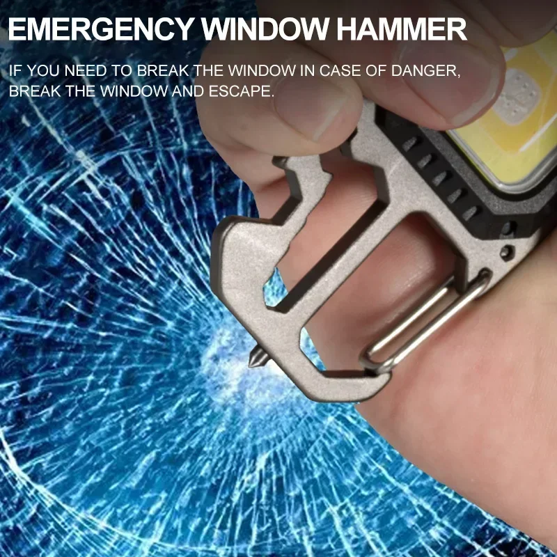 Рабочий светильник, мини-светодиодный брелок COB, USB перезаряжаемый карманный фонарик, уличный фонарик для кемпинга, рыбы с оконной бутылкой-молотом