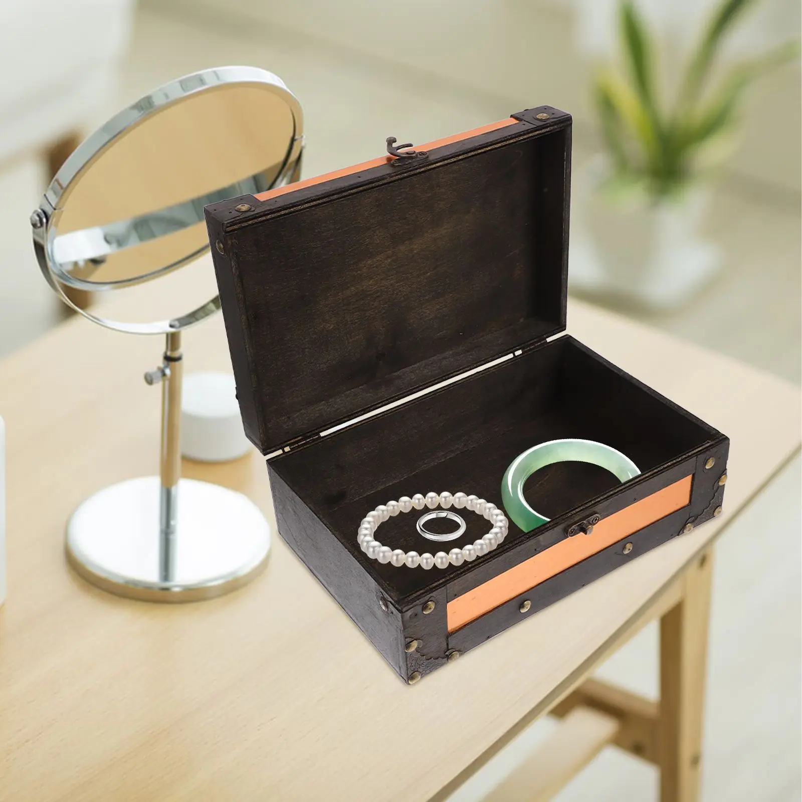 Vintage Storage Chest Treasure Box Lock Wedding Keepsake Trunk Creative Desktop Card Keepsake Trunk Wooden Memory Souvenir Box