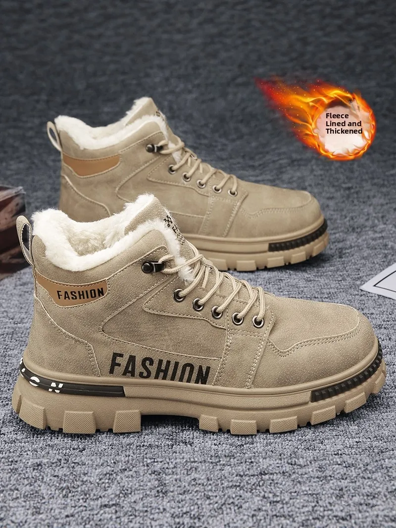 Men's Winter Thickened Fleece Lined High Top  Boots Northeast Cotton Shoes Anti Cold Warm Work Boots Snow Boots Casual ...
