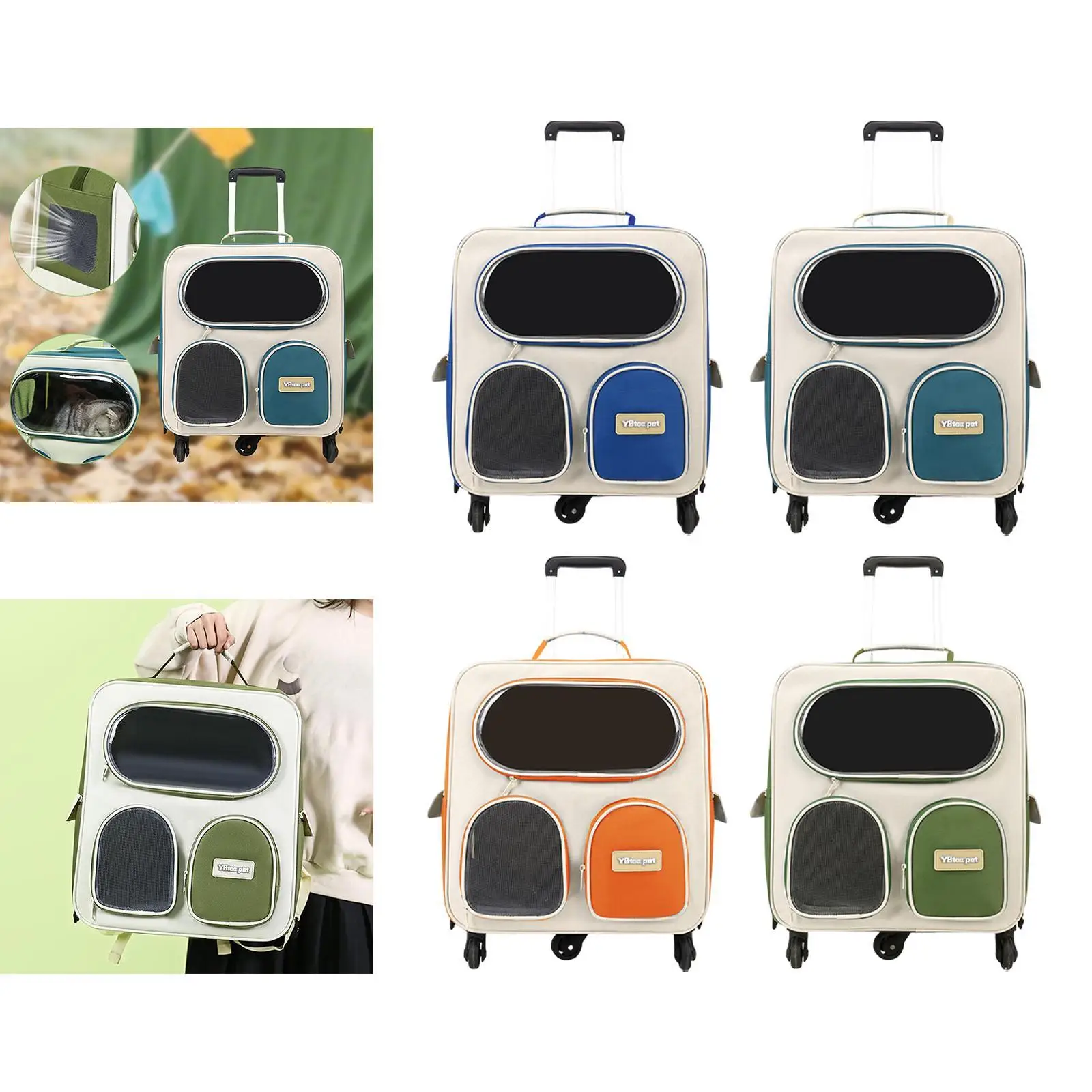 حقيبة ظهر للقطط، حامل دوار للحيوانات الأليفة، نافذة شبكية مقاومة للخدش، مادة نايلون مريحة للمشي لمسافات طويلة والتسوق بدون استخدام اليدين