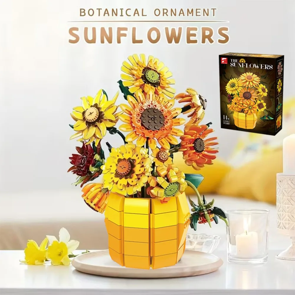 

1009PCS Creative Sunflower Building Blocks Gothic-Style Black Rose Flower Model Bricks Home Decoration Kids Toys Holiday Gifts