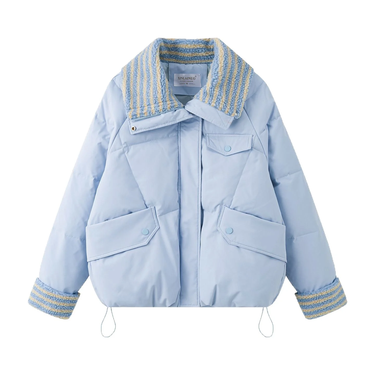 Giacca coreana in cotone patchwork a righe Autunno Inverno Nuovo colletto couverture ampio Cappotto caldo per donna Top versatile a maniche lunghe