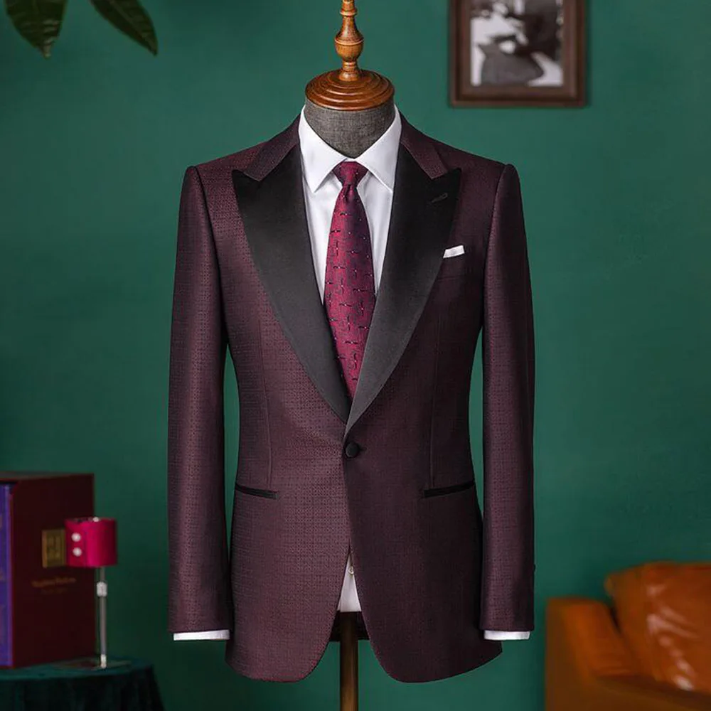 

Stylish Purple Men Suits Peak Lapel 2 Pieces Jacket Pant One Button Business Customize Male Clothing Fashion Classic