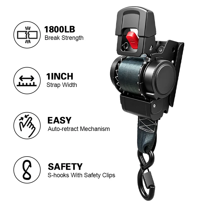 2pcs Single-Hook Tensioner Automatic Adjustable Binding Strap Truck Cargo Securement Fixation Tie Down for Truck Trailer Boat