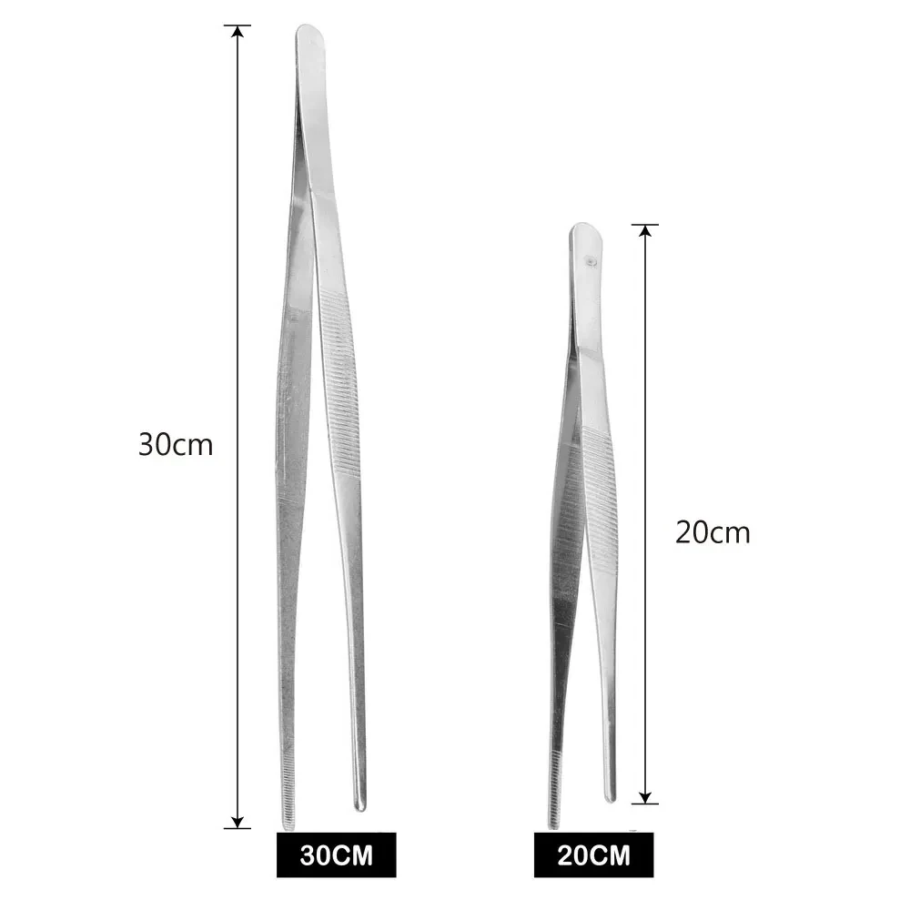 Stainless Steel Straight Toothed Tweezer for Home Medical Garden and Kitchen Use Long Barbecue Food Tong 20CM/30CM LK-AA69