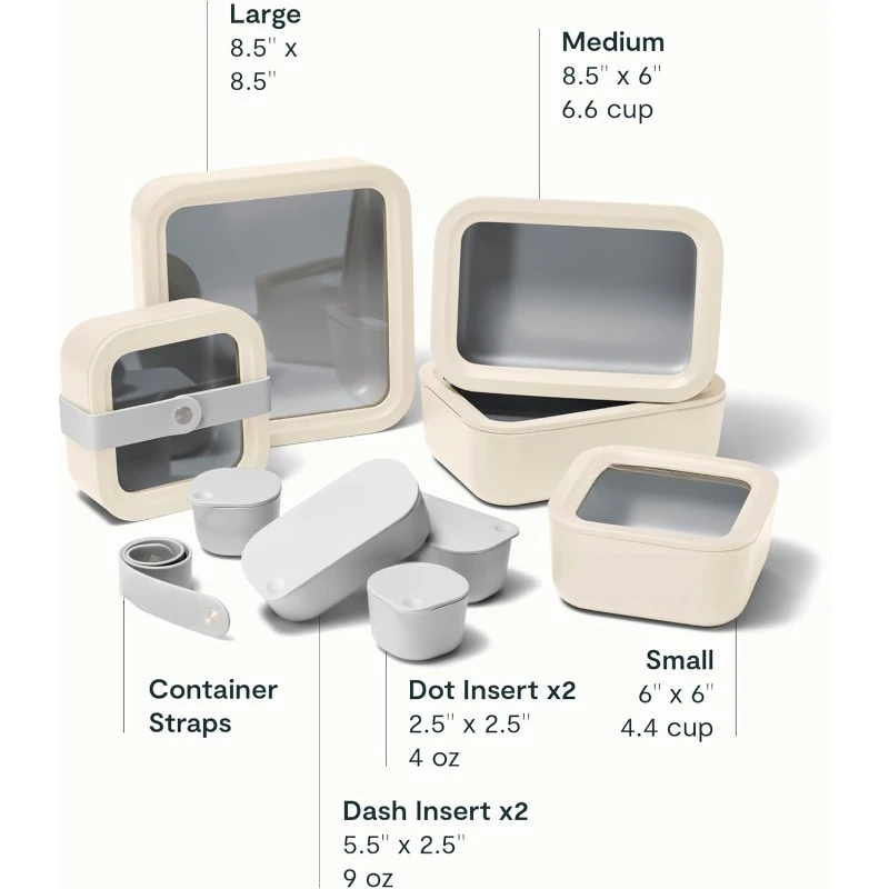 Food Storage Set, 14 Pieces - Ceramic Coated Food Containers - Easy to Store, Non Toxic Lunch Box Containers with Glass Lids