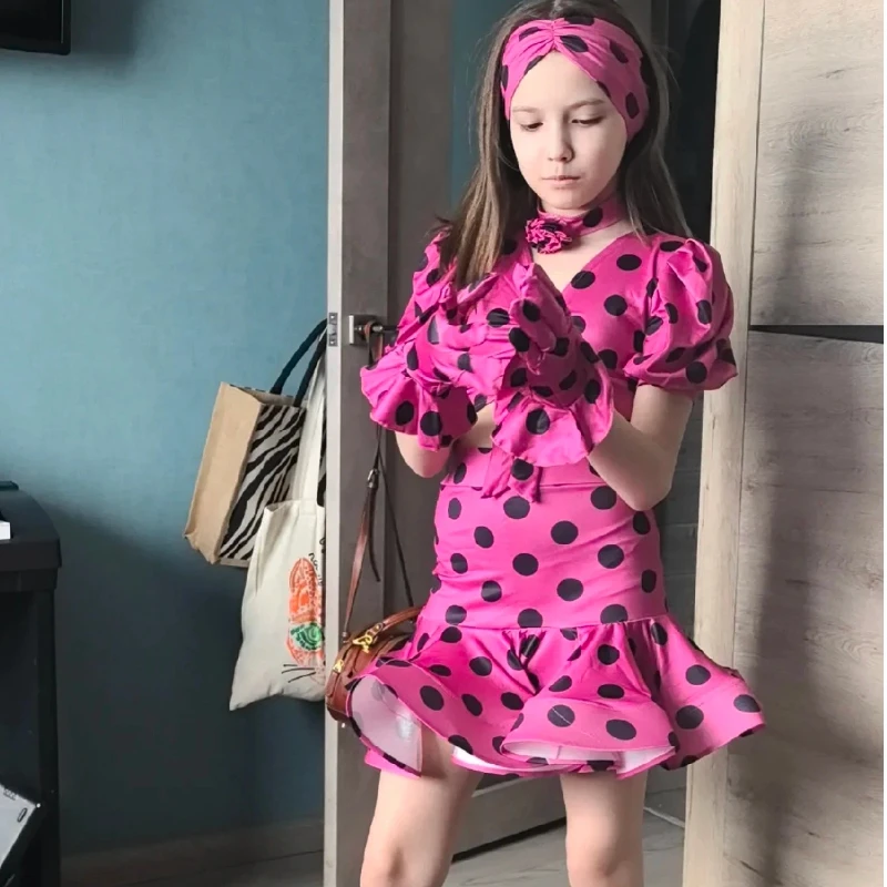

Latin Dance Training Costume Girl New Children's Performance Costume Competition Regulations Latin dance dress