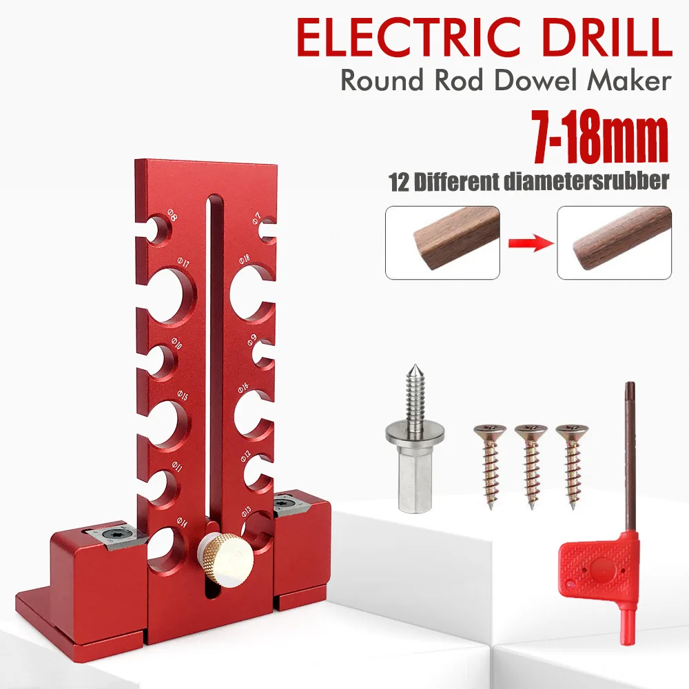 

7mm-18mm Dowel Maker Metric 12 Holes Carbide Blade Electric Drill Milling Adjustable Dowel Round Rod Auxiliary Woodworking Tool
