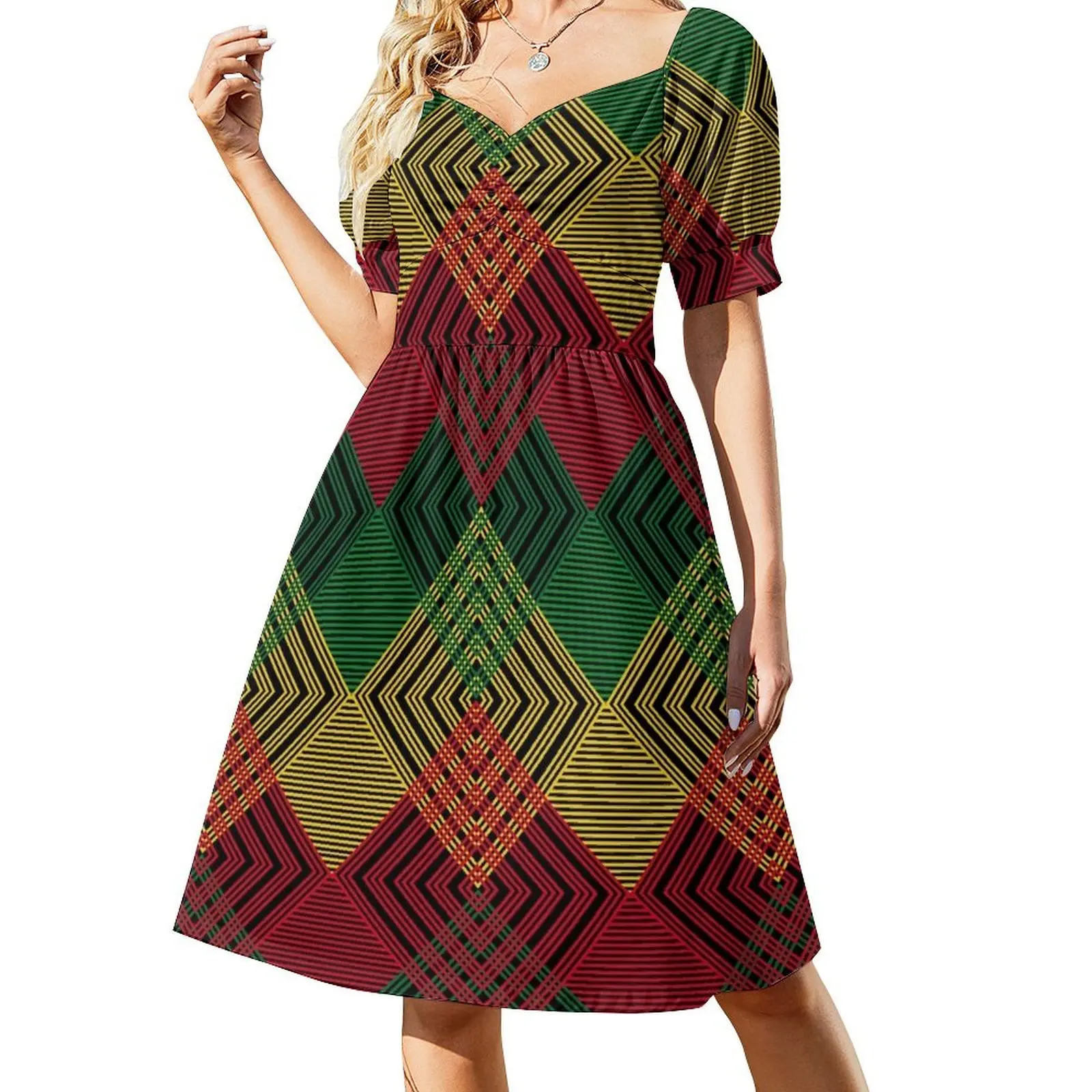 

Green, Yellow and Red lines v2 Short Sleeved Dress bandage dress summer women's suit Dress