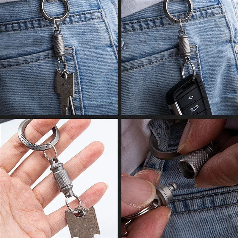 ไทเทเนียม Quick Release พวงกุญแจหมุน, Pull Apart พวงกุญแจที่ถอดออกได้ Heavy Duty Car Key Holder 2 ชิ้น