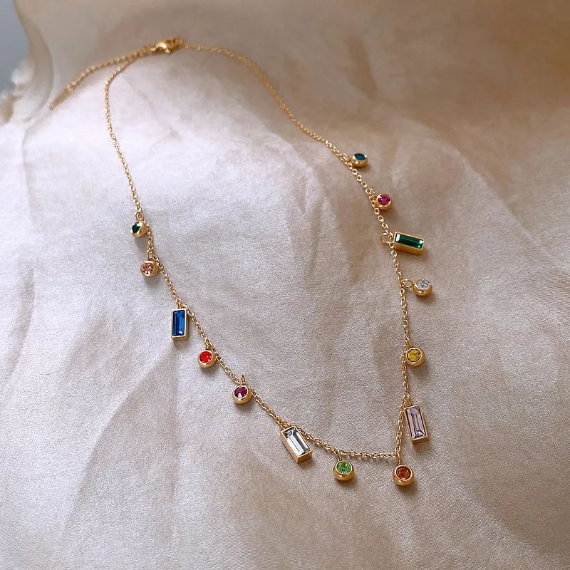 Leichter, luxuriöser Edelstahl, bunter Zirkon, Dopamin, kurze Kragenkette, 2025, farbloser Schmuck für Damen-Halsketten-Zubehör – Detail 5
