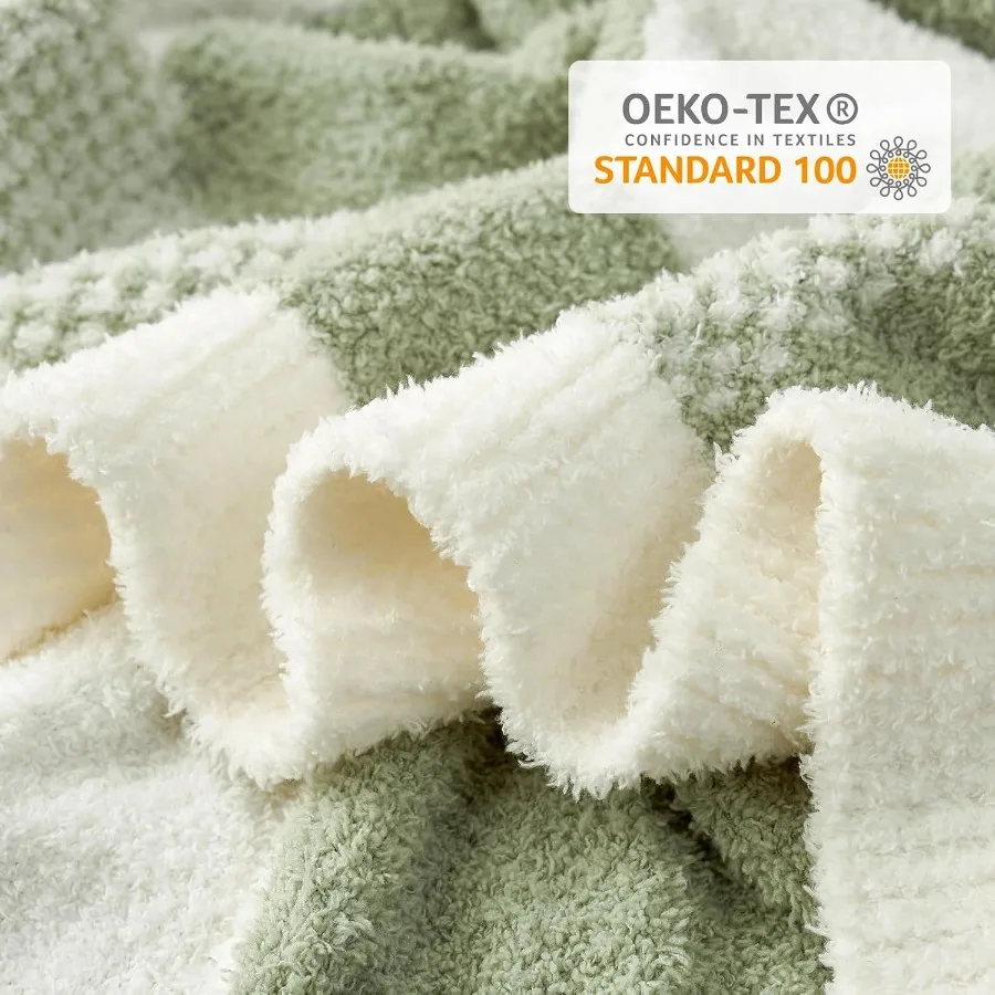 بطانية مربعة باللون الأخضر المريمية للأريكة: بطانية رمي من الألياف الدقيقة منقوشة قابلة للعكس مقاس 50 × 60 بوصة من القماش الناعم المريح والغامض