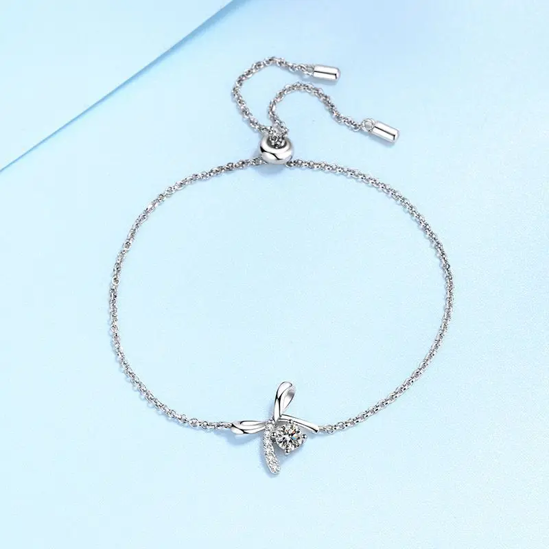 Classic Butterfly shaped Platinum Pt950 Bracelet for Women 0.3 CT Moissanite Diamond Free Adjustable Wedding Fine Jewelry Gift