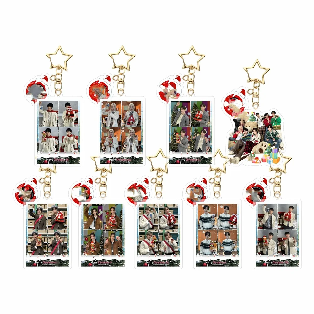 2Pcs/Set KPOP Idol Christmas Style Keychain Felix Hyunjin Han Bangchan Leeknow Acrylic Keyring Pendant Bag Accessories Fans Gift