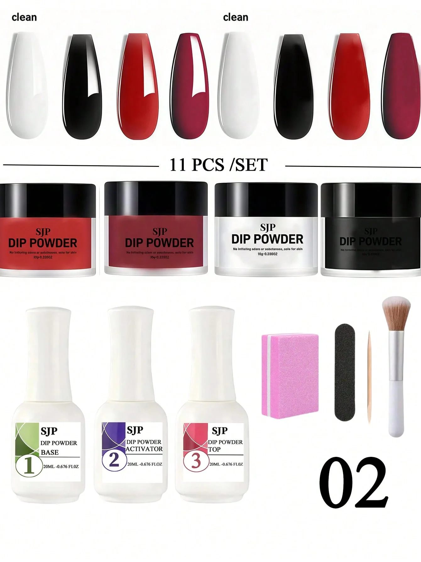 11 pçs kit de pó de imersão para unhas, preto verde azul roxo 4 cores kit de pó de imersão para iniciantes com pó de imersão