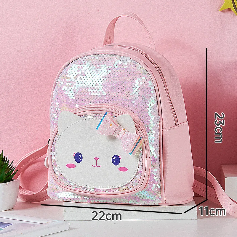 Girls Sequin Backpack Cute Cat Children School Bag Sparkly Travel 2026
