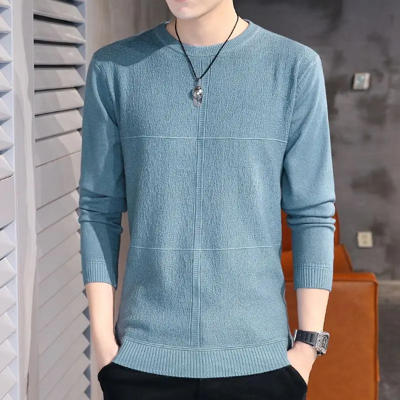 Spring and Autumn Thin Long Sleeve O-Neck Knitted Sweater T-shirt Men's Simple Pure Cotton Wash Comfortable Top Underlay Z74