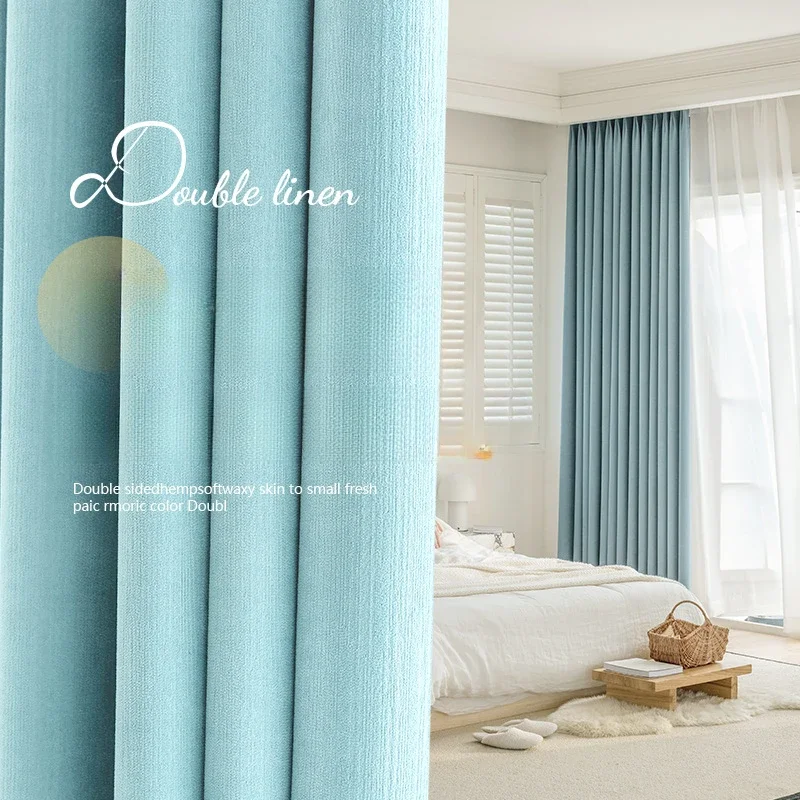 

Chenille Curtain Blackout Cream Velvet Full Blackout French Blue Light LuxuryCurtains for Living Dining Room Bedroom Custom