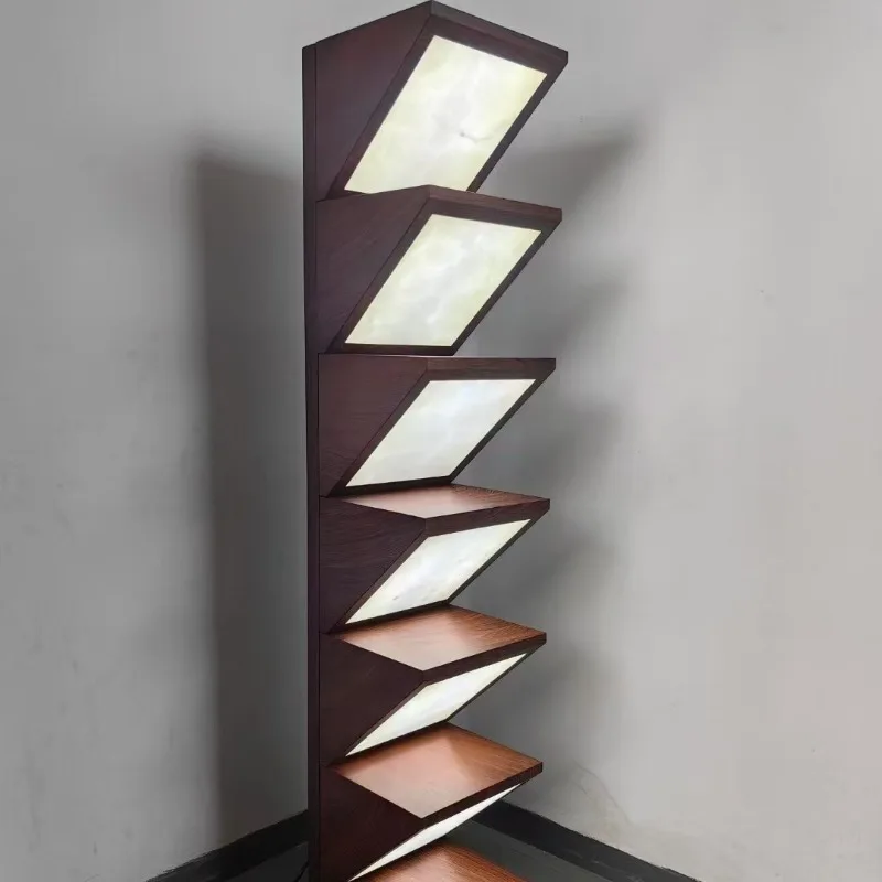 Wabi Sand Flowing Water Villa Floor Lamp Desk Lamp, Model Living Room Wood Grain Style Retro Vertical Lamp