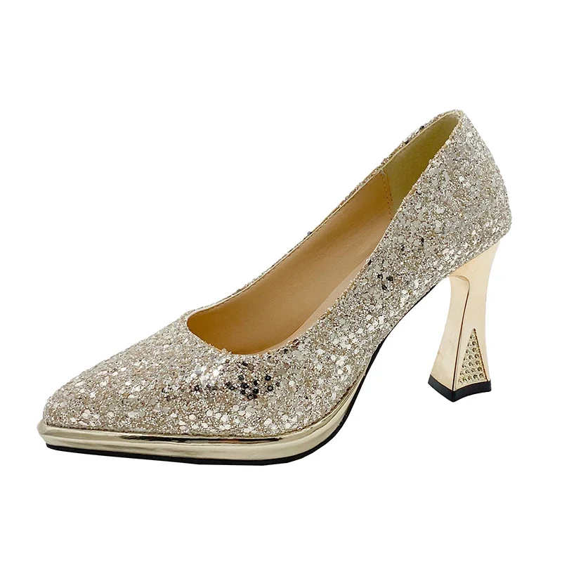 Women High Heels Pumps Lady Stiletto Wedding Bridal Gold Silver Heels Nightclub Office Party Sparkly Sequins Bling Women Sandals