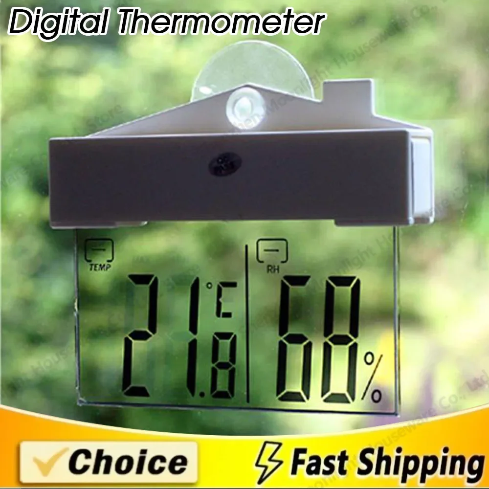 Digital Weather Station Suction Cup Indoor Outdoor Window Thermometer Large LCD Window Thermometer Hydrometer for Baby Bedroom