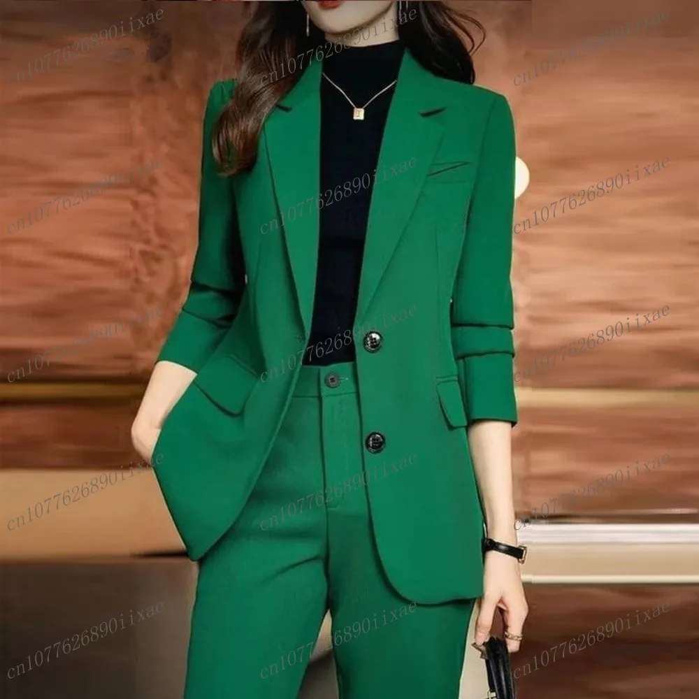 New Formal Green Women Suit Lady Business Office Tuxedos Mother Wedding Party Ladies 2 Piece Set Blazer Pants Customized