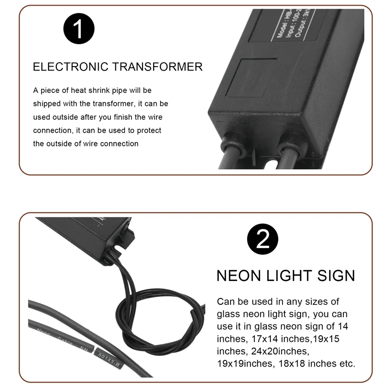Alimentatore trasformatore elettronico per insegne luminose al neon Hb-C02Te 3Kv 30Ma 5-25W Adatto per qualsiasi dimensione di insegne luminose al neon in vetro