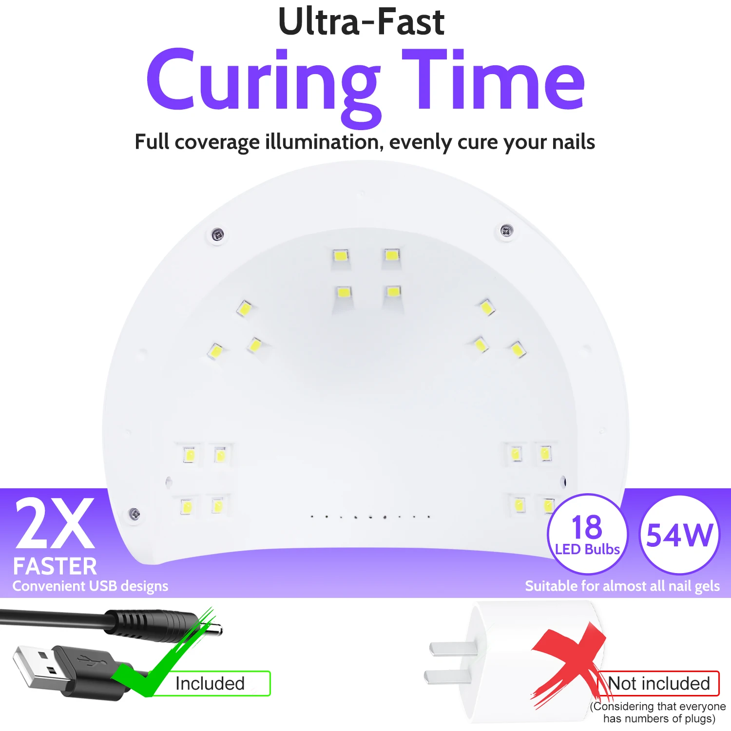 54 واط الأشعة فوق البنفسجية LED مسمار مصباح مع 3 إعداد الموقت مسمار ضوء هلام البولندية علاج مجفف الأظافر ل كاتب النساء الفتيات صالون المنزل مانيكير